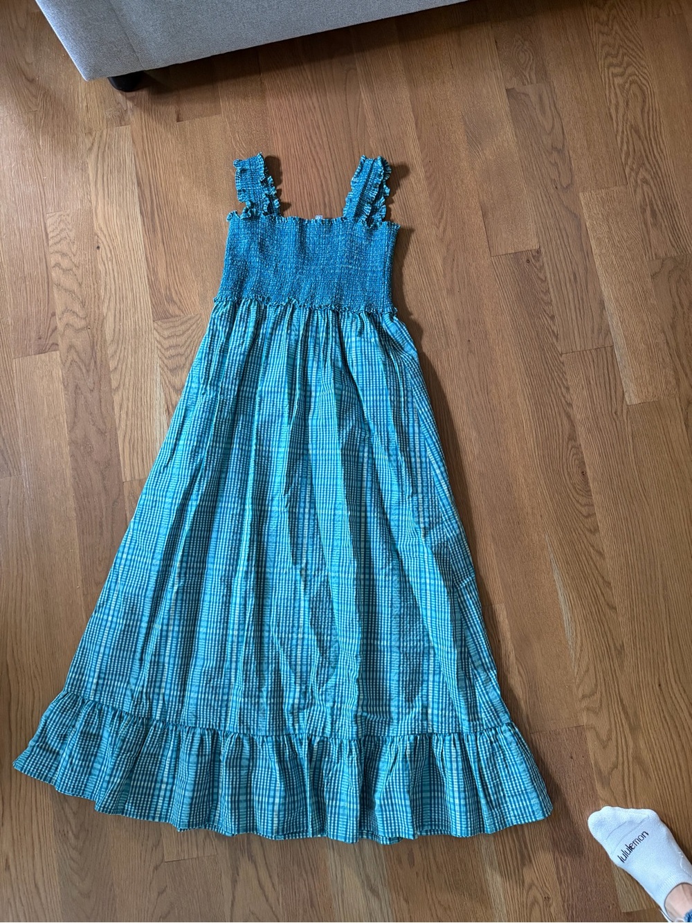 Rails Turquoise Plaid Smocked Midi Dress
